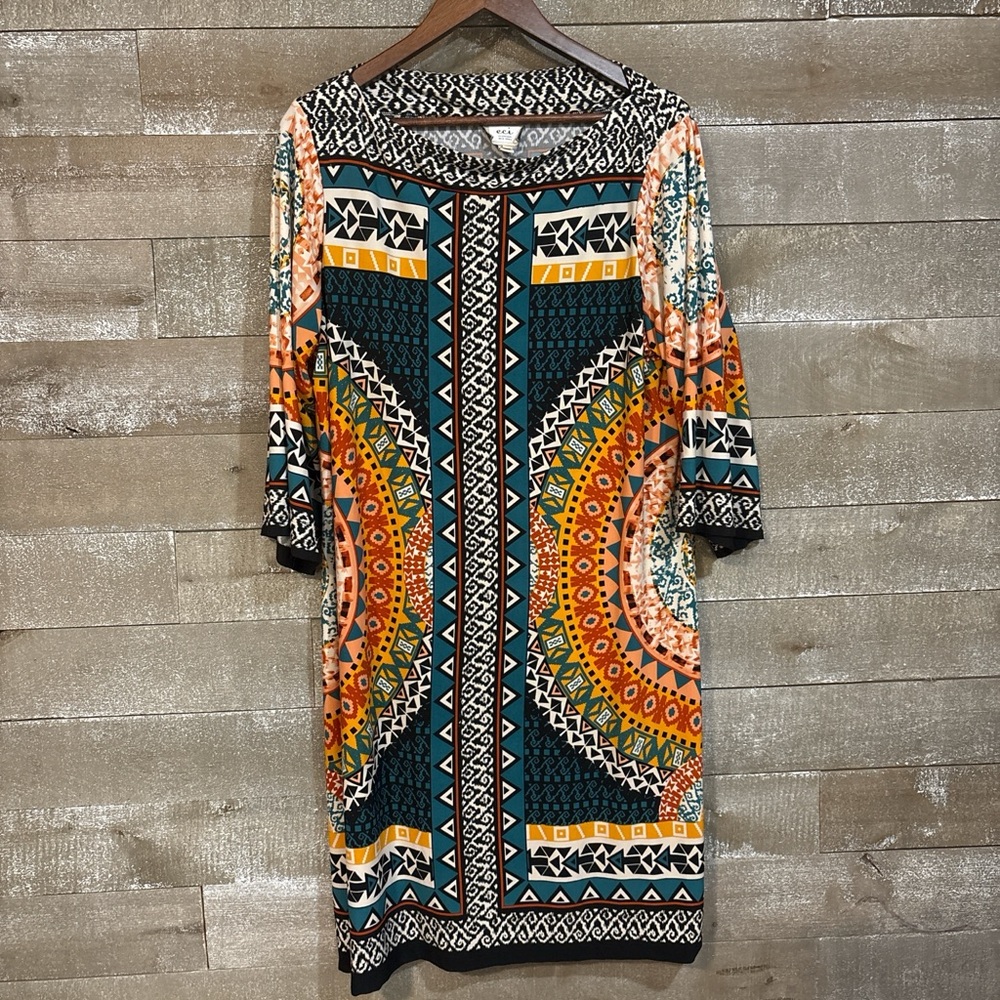 ECI Colorful Geometric Long Sleeve Dress
